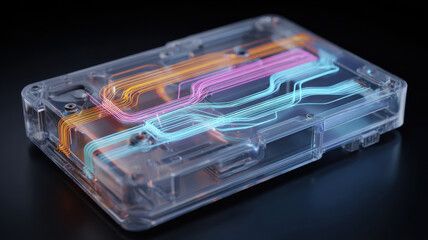 Transparent hard drive with data streams flowing inside