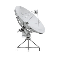 Satellite dish model with tripod base. Isolated white background. Png format