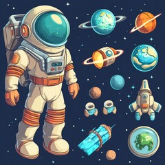 Space game kit, set buttons for games and app, UI. Spaceman kit constructor in cartoon style
