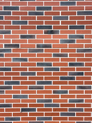 A brick wall with a red and black brick pattern