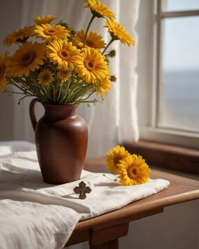 Meskel Daisies and Ethiopian Cross Still Life
