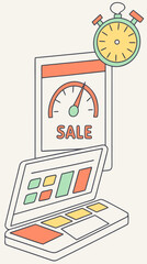 Digital devices showing time sale with speedometer and stopwatch in digital age