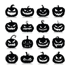 Vector silhouette set of Halloween Jack-o'-lantern isolated in White background, silhouette Set, Halloween theme, Vector illustration 