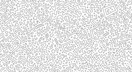 Fototapeta premium Abstract Doodle Pattern A Black and White Freehand Pen Art With Random Zigzags, Dots, and Looping Curves