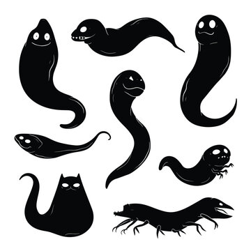 Vector silhouette set of Halloween Leech isolated in White background, silhouette Set, Halloween theme, Vector illustration 