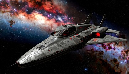 Futuristic spaceship in nebula