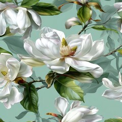 Obraz premium White magnolia blossoms on teal background