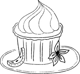 Autumn scene hand drawn crayon texture. Food autumn with pumpkin, cinnamon and cake. Cute hand drawn chalk sketch