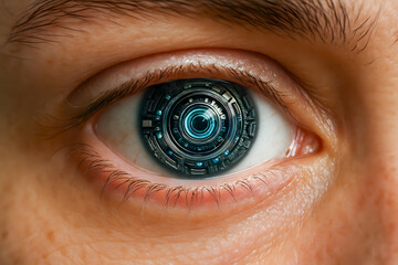 Close-Up of Human Eye with Futuristic Interface