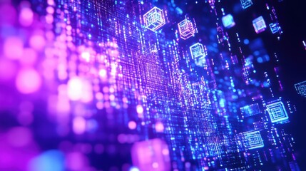 Glowing abstract geometric shapes in digital space