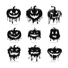 Vector silhouette set of Halloween Melting Jack-o'-lantern isolated in White background, silhouette Set, Halloween theme, Vector illustration 