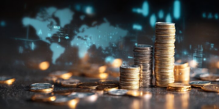 The stack of coins illustrating financial growth and digital investment strategies. - Powered by Adobe