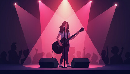 Fototapeta premium Woman playing guitar on stage under dynamic lights, International Women's Day