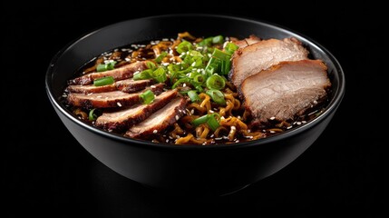 Bowl of ramen noodles with grilled pork.