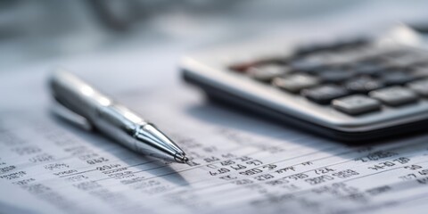 The calculator and pen resting on financial paperwork for detailed analysis.