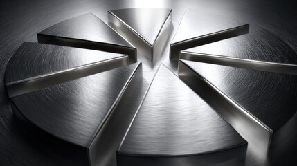Metal pie chart segments representing market share, business analysis, and data visualization