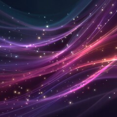 Fototapeta premium Abstract swirling lines of glowing, translucent, purple and pink, dotted with golden sparkles against a dark background