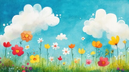 Obraz premium Vibrant flowers blooming in sunny outdoor meadow