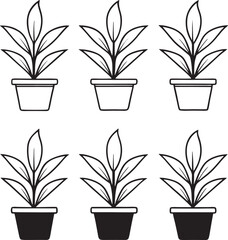 Botanical Line Art Potted Plant Icons