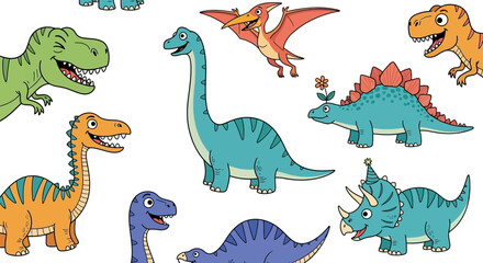 Colorful Cartoon Dinosaur Illustrations Set Playful Prehistoric Creatures for Kids