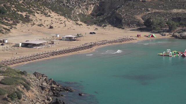 Close-Up of Charaki Beach with Water Playground