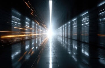 Neon tunnel, futuristic corridor