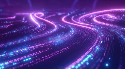 Abstract light trails with glowing purple and blue particles