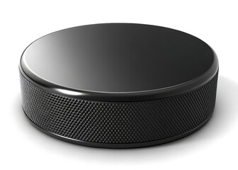 Black Rubber Hockey Puck Isolated on White Background for Ice Hockey Game and Sports Equipment