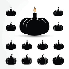 Vector silhouette set of Halloween Pumpkin with Candle Inside isolated in White background, silhouette Set, Halloween theme, Vector illustration 