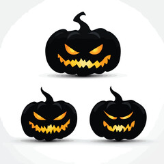 Vector silhouette set of Halloween Pumpkin with Glowing Eyes isolated in White background, silhouette Set, Halloween theme, Vector illustration 