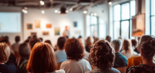 The attentive audience engaged in a creative and inspiring presentation event.