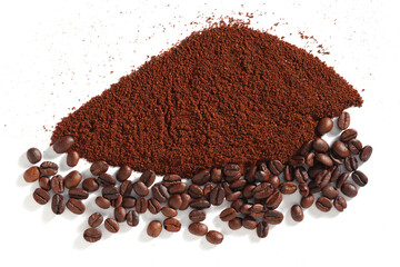 Ground coffee and roasted beans