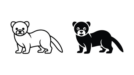 Fototapeta premium Adorable Ermine Clipart: Outline and Solid Black Vector Illustrations, Perfect for Children's Books, Logos, and Websites.