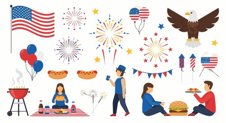 Celebrate Independence Day with vibrant fireworks, BBQ, and patriotic symbols for festive gatherings.