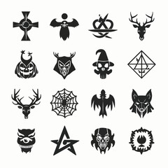 Vector silhouette set of Halloween Rune Symbols isolated in White background, silhouette Set, Halloween theme, Vector illustration 