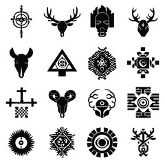 Vector silhouette set of Halloween Rune Symbols isolated in White background, silhouette Set, Halloween theme, Vector illustration 