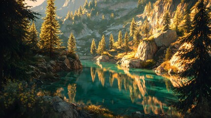 Explore scenic mountain lake with pine trees reflection tranquil water nature landscape photography travel guide