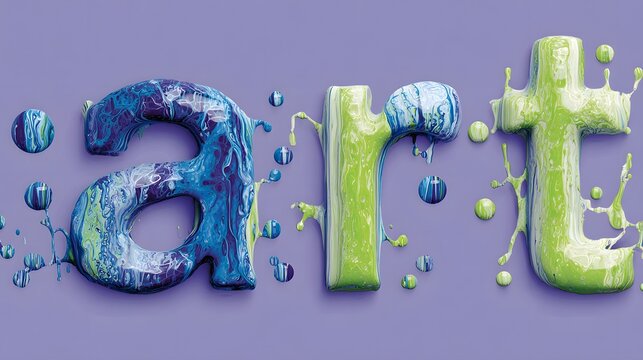 Text art with fluid paint splatter effects.