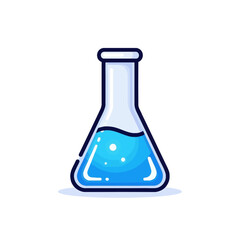 A stylized illustration of a blue liquid-filled flask, likely for scientific experimentation.