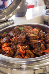 catering services that provide varieties of local Malay food menu during special event. Close up.