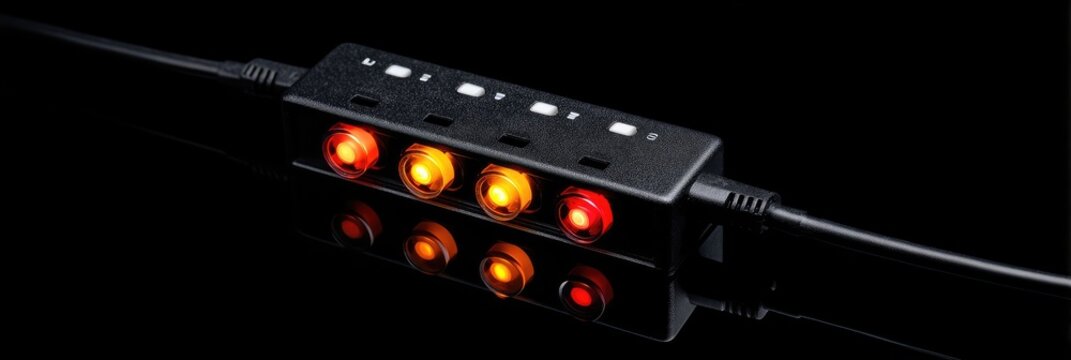 Black electronic device with indicator lights