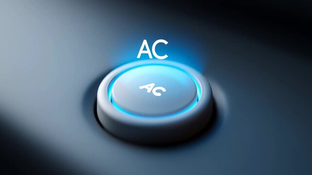 Finger pressing air conditioner button with blue light glow symbolizing home air conditioner care and comfort in modern air conditioner technology
