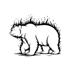 Obraz premium Fierce bear illustration surrounded by flames representing strength and resilience in challenging environments
