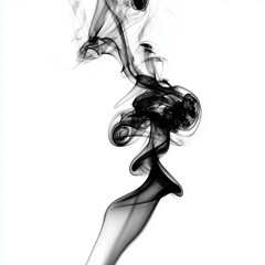 Abstract black smoke swirls on white background