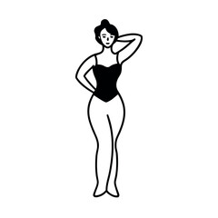 Woman with one hand on her hip and the other on her head in style Vector illustration