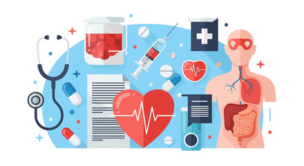 Modern medical illustration of human anatomy, healthcare, and treatment concepts for wellness.