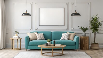 Modern Living Room with Teal Sofa and Minimalist Decor