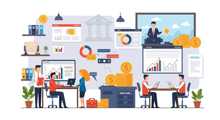 Modern financial team analyzing data for business growth and investment strategies with rising profits