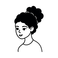 Fototapeta premium Girl with curly hair tied up in a messy bun in chic portrait Vector illustration