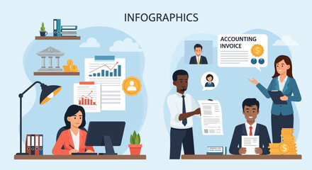 Modern business team analyzing accounting finance and investment reports for future growth